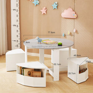 Table d'activités ronde multifonctionnelle pour enfants avec 4 tabourets de rangement, ensemble table et chaises pour enfants, chambre d'enfant et chambre à coucher - Product Image 3