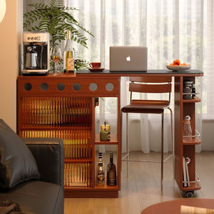 Bar Counter Solid Wood <b>Table</b> Integrated <b>Island</b> Storage Living Room Home Leisure Partition Retractable Sofa Side Cabinet - Product Image 1