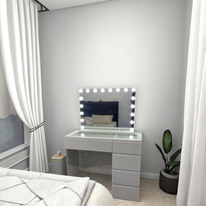 Modern Makeup Vanities High Gloss 5 <strong>Drawers</strong> <strong>Small</strong> Dressing Table Mirror Table Vanity Desk for Makeup Set Bedroom Furniture - Product Image 1