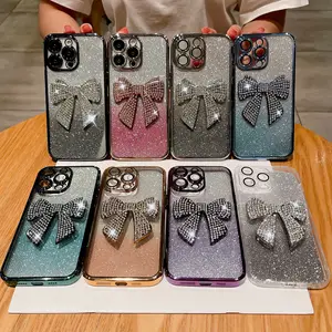 Moda çin toptan darbeye elmas bling bling gmobile telefon kabuk kapak iphone için kılıf 15 14 13 12 11 yay düğüm