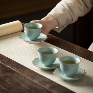 Posavasos de cerámica Ru Ware con forma de seis girasoles, tapete aislante del calor para taza de té, uso doméstico - Product Image 5