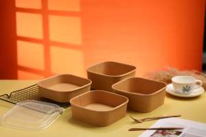 1400 ML papier à emporter carré boîte à lunch jetable en papier de qualité alimentaire boîte d'emballage Restaurant carré à emporter papier bol avec couvercle - Product Image 5