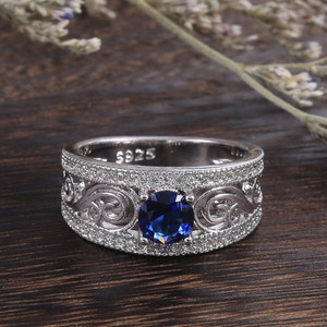 Elegante Anello Traforato con Zircone Blu per Donna, Gioiello da Cerimonia - Product Image 2