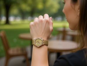 Orologio da Donna Hyf A91 alla Moda, Placcato Oro, Cassa Poligonale, Fasi Lunari, Cinturino in Pelle, Colori Misti - Product Image 2