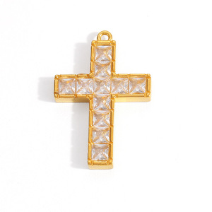 Colgante de la Virgen María con incrustaciones de diamantes en forma de cruz, chapado en oro, para la elaboración de collares, formas mixtas, acero inoxidable, joyería DIY. - Product Image 4