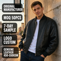 Blouson Aviateur Homme Vintage Street en Cuir Véritable Personnalisé, Coupe Bomber Oversize à Épaules Tombantes, Bordure en Tricot Côtelé, Doublure Coton 500 GSM