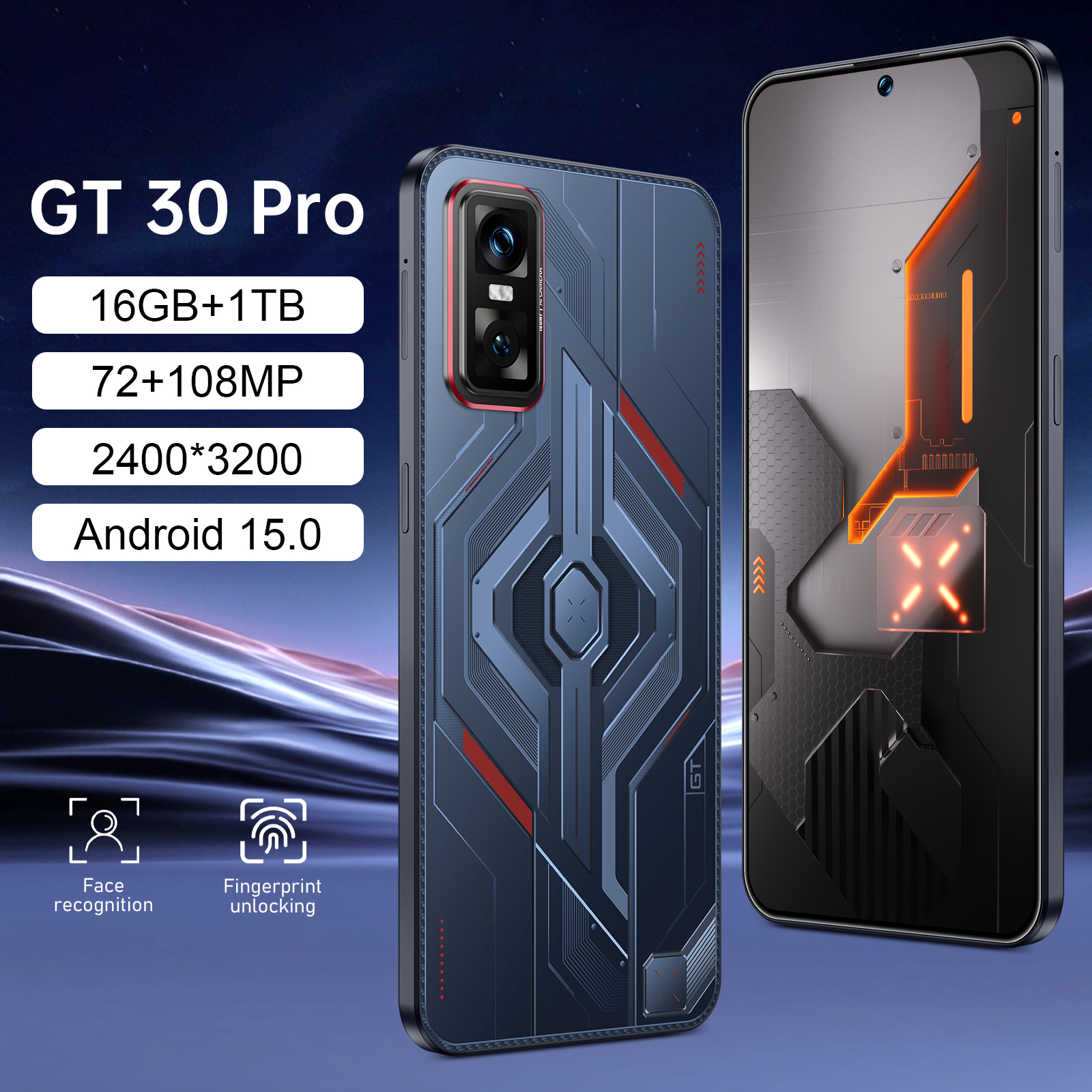 GT30 PRO 5G Smartphone 7.3-Inch HD OLED Display 108MP Camera 16GB+