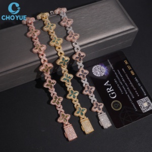Cadena al por mayor de moissanita de colores, cadena cubana de plata de ley 925, joyería de lujo estilo hip hop, collar cubano personalizado con pavé completo - Product Image 4
