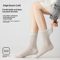 Chaussettes d'été en soie de mûrier pour femme, fines, respirantes, effet rafraîchissant, imprimées, effet froncé, sans coutures, blanches
