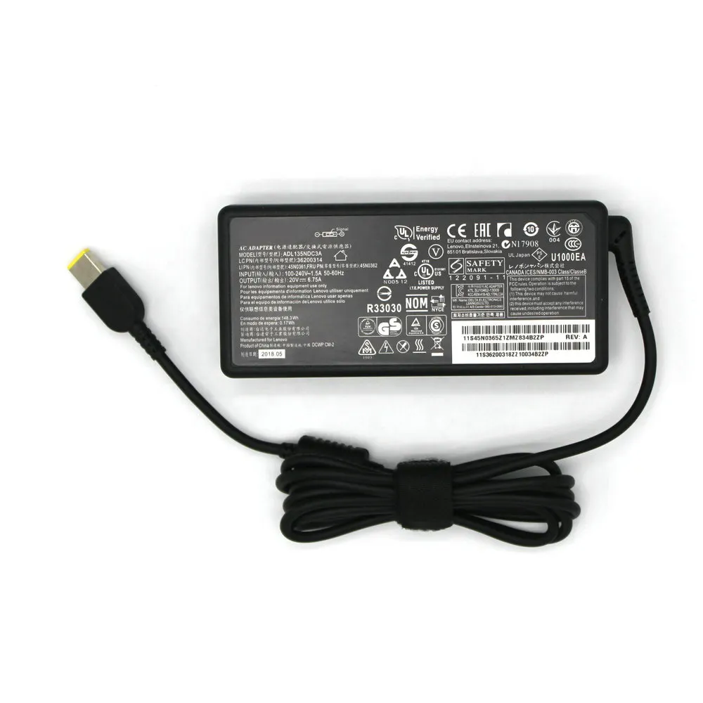 อะแดปเตอร์ AC แล็ปท็อป20V 6.7A 135W USB,สำหรับ Lenovo Ideapad Z710 Y50-70 Thinkpad T440p T450pY7000 R720-15