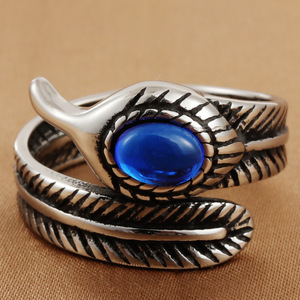 Men's Feather <b>Ring</b> Turquoise Stone Bezel Setting Stainless Steel Punk Style Gift Jewelry 28mm - Product Image 4