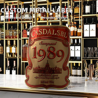 Étiquette de bouteille de vin personnalisée en aluminium gravée en 3D avec feuille d'or champagne, autocollant adhésif, badge imprimé en typographie, emblème, artisanat en métal