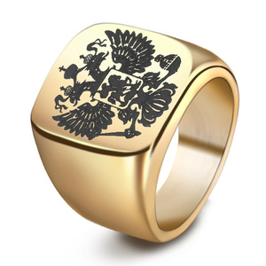 Stainless Steel <b>Ring</b> 18mm Square Double-Headed Eagle Logo Unisex Fashion Jewelry Gift - Product Image 3