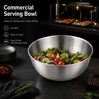 Bol à salade coréen en acier inoxydable 304 avec échelle de mesure, bol mélangeur commercial pour restaurant, hôtel, buffet, durable