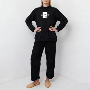 Wholesale Custom Embroidery Jogger Sweatsuit <b>Top</b> And Wide Leg Pants High Quality Women 2 Piece Outfits <b>Mock</b> <b>Neck</b> Sweatshirt Set - Product Image 2