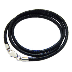 Wholesale 1mm 2mm 3mm <strong>Black</strong> Wax Cord <strong>Chain</strong> Stainless Steel Buckle PU Leather <strong>Rope</strong> <strong>Chain</strong> Necklace for Hanging Jewelry <strong>Pendants</strong> - Product Image 1