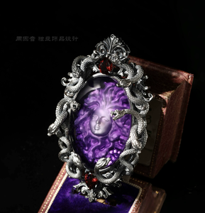 ZHENXUN Collier en Argent Pur 925 avec Pendentif Miroir Méduse, <span class=keywords><strong>Serpent</strong></span>, Démon Féminin, Cristal, pour Hommes et Femmes, Original, Fait Main, Personnalisé - Product Image 3