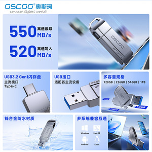Oscoco Dual Interface Ssd <b>Usb</b> <b>Flash</b> <b>Drive</b> 128gb Metal Type C Usb3.2 High Speed Storage For Pc Phone Laptop - Product Image 2