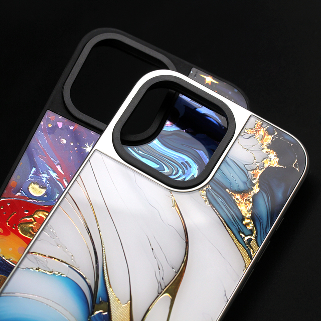 Custom Marble Design Glass-like Phone Case for iPhone 17 16 15 Pro Max Shockproof Glossy Luxury Cover Wholesale Anti-Fingerprint