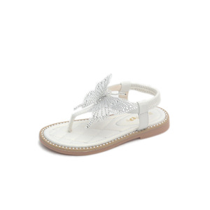 NOVEDAD DE VERANO 2024, sandalias de princesa para niñas, PU suave transpirable con diamantes de imitación y brillo de flores para fiesta al aire libre - Product Image 1