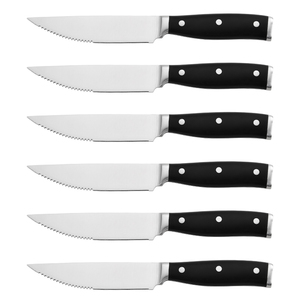 Set di 6 <span class=keywords><strong>Coltelli</strong></span> <span class=keywords><strong>da</strong></span> Bistecca Semi-seghettati di Alta Gamma in Acciaio 5CR15MOV, Ultra Affilati, con Manico Integrale in ABS, per Ristoranti - Product Image 1