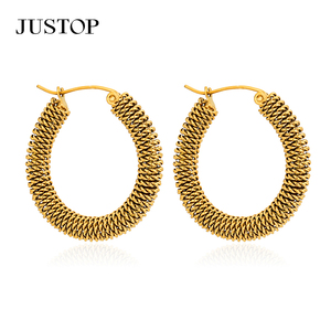Trending Hoop <b>Earrings</b> Stainless Steel 18K Gold Plated Hypoallergenic <b>Hook</b> Shape Women's Fashion Jewelry - Product Image 1