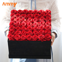 AM-PFC02 Ammy 49 Konservierte Rosen Quadratische Box Echte Natürliche Ewige Blumen Geschenkbox für Hochzeit Muttertag Geschenke