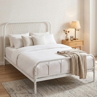 Cadre de lit en métal nordique avec tête de lit en treillis croisé, lit plateforme en fer taille Queen pour chambre d'adolescent, mobilier pour appartement et dortoir