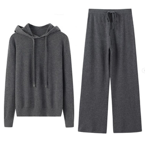 Suéter y pantalones con <span class=keywords><strong>capucha</strong></span> para <span class=keywords><strong>mujer</strong></span>, Conjunto de <span class=keywords><strong>jersey</strong></span> y pantalones de Cachemira 2022 pura, de fabricación profesional China, 100% - Product Image 3