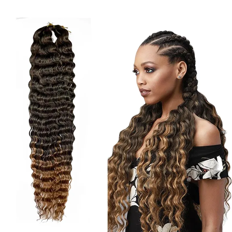 Long Deep Wave Braiding Hair Ombre Cheap Curly Wave Braiding Hair Attachment French Curly Hair Extensions For Black People