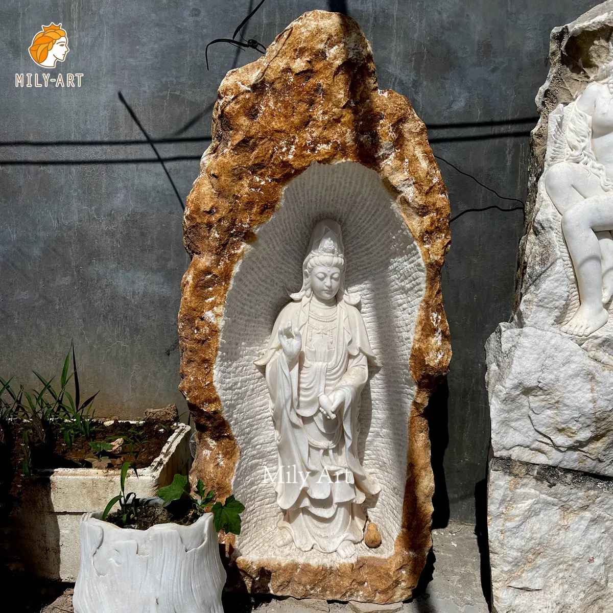 Life Size Hand Carved Natural Stone Carving Rough Marble Guanyin Bodhisattva Statue Sculpture