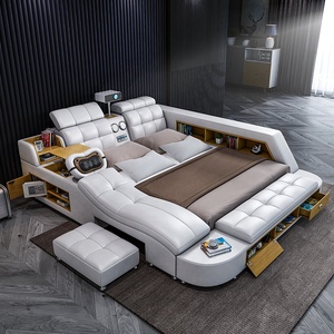 Letto Matrimoniale Smart Moderno Minimalista con Massaggio 1,8m Queen Size in Pelle Stile Tatami con Funzione Proiettore e Contenitore Set Letto per Camera da Letto - Product Image 4