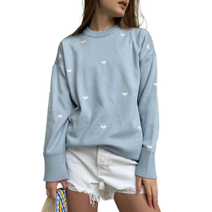 เสื้อสเวตเตอร์ผู้หญิงทรงหลวม คอวี แขนยาว พิมพ์ลายรูปหัวใจ สไตล์ดรอปโชว์เดอร์ ผลิตตามสั่งจากโรงงาน สำหรับฤดูใบไม้ร่วงและฤดูหนาว - Product Image 5