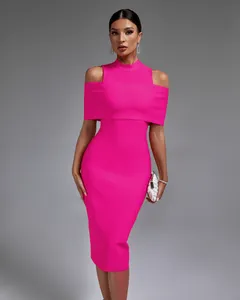 ऑक्स्ट्रेड फॉर्मल वेस्टिडोस महिलाओं के लिए ऑफ शोल्डर सुरुचिपूर्ण ग्रीष्मकालीन कैजुअल ड्रेस महिलाओं के लिए बैंडेज ड्रेस कट आउट गुलाबी मिडी ड्रेस