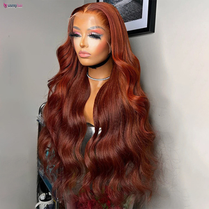 200% màu đỏ nâu màu tóc con người ren phía trước Tóc Giả 13x4 glueless Pre ngắt cơ thể sóng trong suốt HD ren phía trước tóc giả - Product Image 4