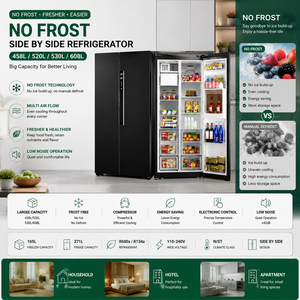 Refrigerador Side by Side de Gran Capacidad con Control Electrónico y Sin Escarcha, 458L/520L, Color Negro, para Hogar, Cocina y Hotel - Product Image 2