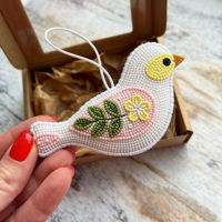 Porte-clés oiseau perlé fait main personnalisé, pendentif brodé de perles de rocaille, breloque mignonne pour sac, cadeau pour femme
