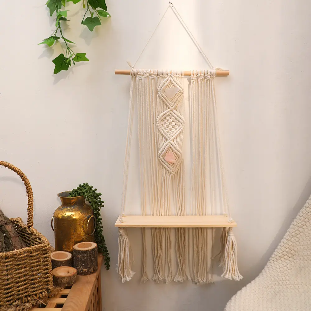 Boho Macrame Muur Hangende Plant Plank Met Kwastje Handgemaakt Geweven Tapijt Voor Slaapkamer Home Decor