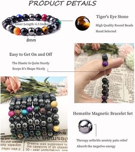 Bracelet de Protection des yeux du tigre 30mm, pour hommes, femmes, réglable, soulagement de la fatigue, l'anxiété, porte bonheur, obsidienne, hématite, élastique, 6/8/10 - Product Image 6