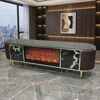 Cheminée électrique moderne avec plateau en marbre artificiel, meuble TV, flamme 3D, design de luxe, meubles pour la maison