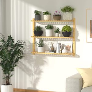 Estante de baño de bambú de 3 niveles, estante de almacenamiento montado en la pared para accesorios de baño - Product Image 1