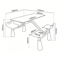 En stock : Ensemble table et chaises intégrées 4 places pour cantine universitaire