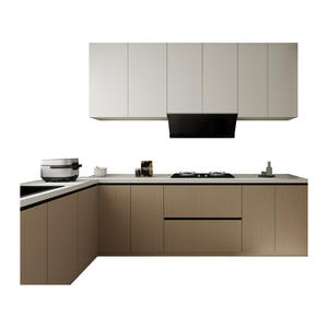 Gabinetes de Cocina Modernos Minimalistas Estilo Madera en Forma de L, Base de Contrachapado con Encimera de Cuarzo y Rieles con Amortiguación - Product Image 5