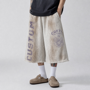 Vintage Dirty Washed Streetwear Tracksuit <strong>Men</strong> Custom Graphic Zip up <strong>Hoodie</strong> <strong>and</strong> Baggy <strong>Shorts</strong> <strong>Set</strong> Oversized Cotton 2 Piece <strong>Set</strong> - Product Image 2
