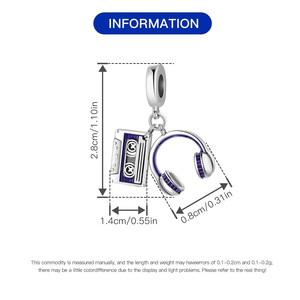 Original, niche, high-end DIY bracelet with <b>white</b> brass headphone cassette <b>tape</b> pendant, suitable for women - Product Image 3