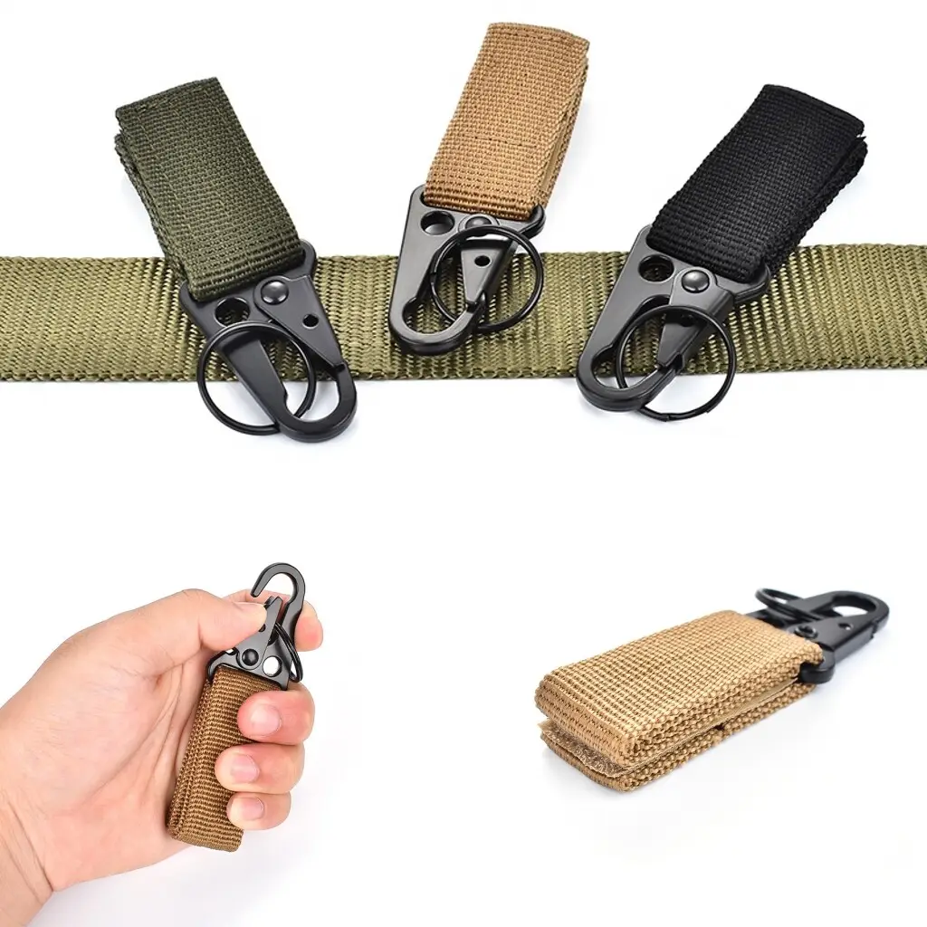 Nylon Metal Belt Clip Webbing Backpack Strap Hook Quickdraw Carabiner Camp Climb Hike Hook Tactical Travel Bag Gear