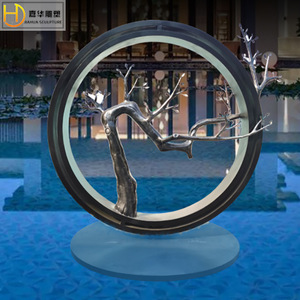 Jia Hua Abstract Circular Sculpture Stainless Steel <b>Outdoor</b> Floor Mount Metal <b>Tree</b> Branch Art Decoration - Product Image 3