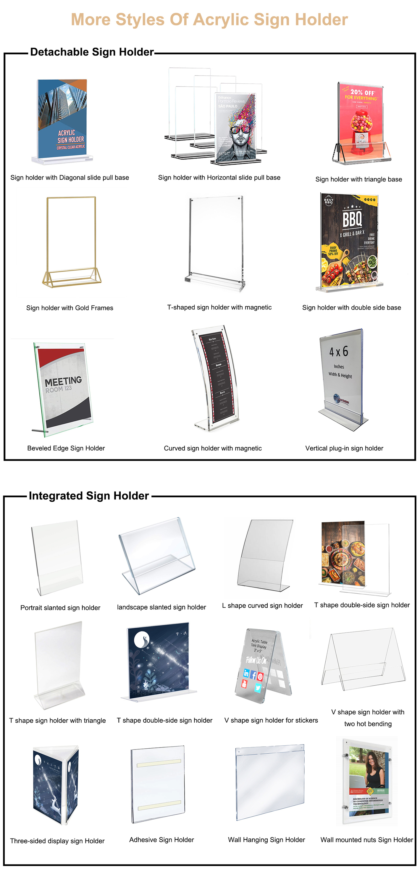 ECKEK Acrylic Sign Holder With Wood Base - A4/A5/A6 Tabletop Display Stand - View #7