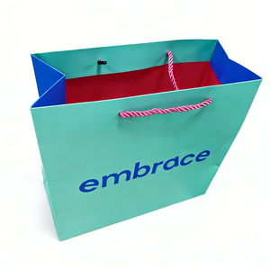 Sac en papier laminé bleu rose de luxe personnalisé avec logo, grand, moyen, vert, sac cadeau robuste en papier pour magasin de vêtements - Product Image 6