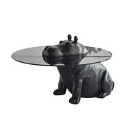 Table basse ronde en verre YuanChang, style nordique moderne, motif animal noir, pour salon, style antique